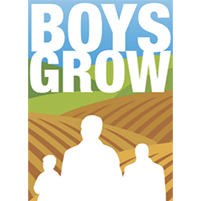 Boys Grow logo with cutout of people in front of an illustrated field Boys Grow logo with cutout of people in front of an illustrated field