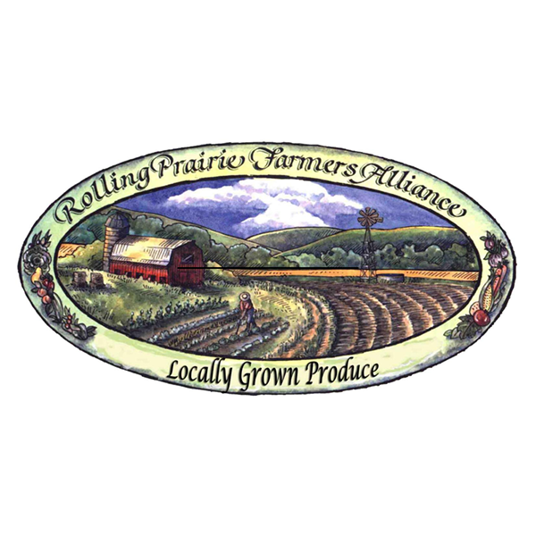 Detailed illustrated logo showing a barn with crop fields for Rolling Prairie Alliance Detailed illustrated logo showing a barn with crop fields for Rolling Prairie Alliance